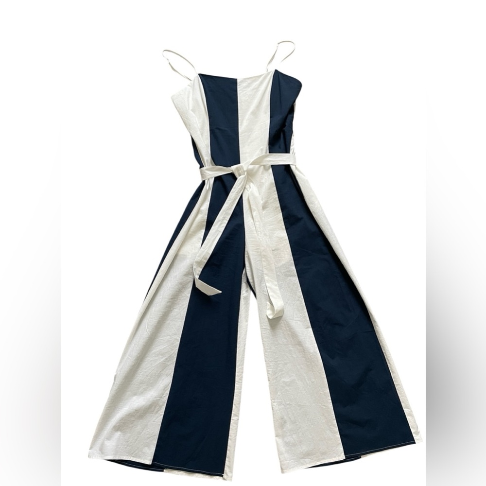 Storia Navy and White Striped Wide-Leg Jumpsuit